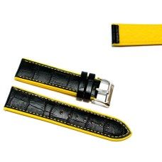 Cinturino per orologio ibrido silicone pelle stampa nero giallo 22mm gomma 420 image