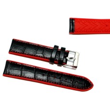 Cinturino per orologio ibrido silicone pelle stampa nero rosso 20mm gomma 420 image