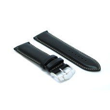 Cinturino orologio vera pelle liscia semi imbottito nero cuciture bianche ansa 26mm watch strap