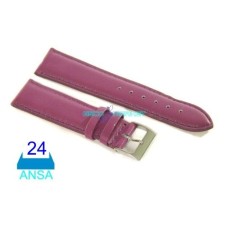 Cinturino orologio vera pelle liscia semi imbottito viola ansa 24mm watch strapp