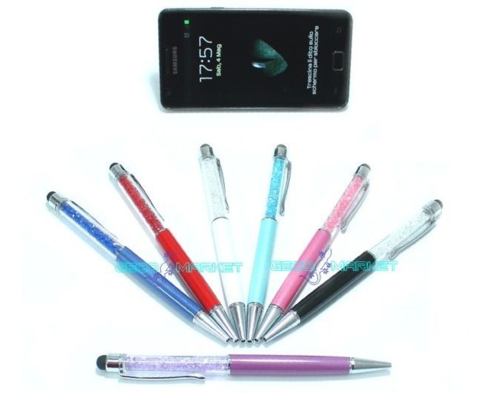 Penna touch pen swarovski strass pennino bianco capacitivo tablet cellulari  tab
